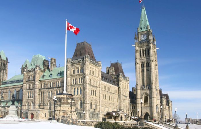 building of Canadian parliament in the winter