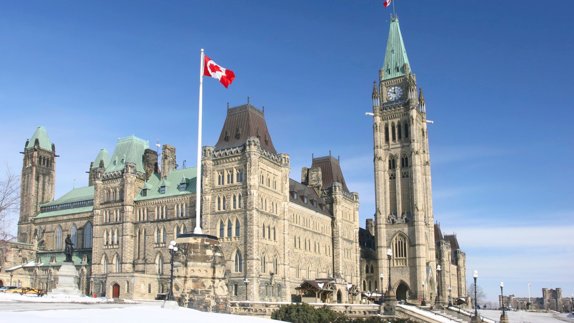 building of Canadian parliament in the winter